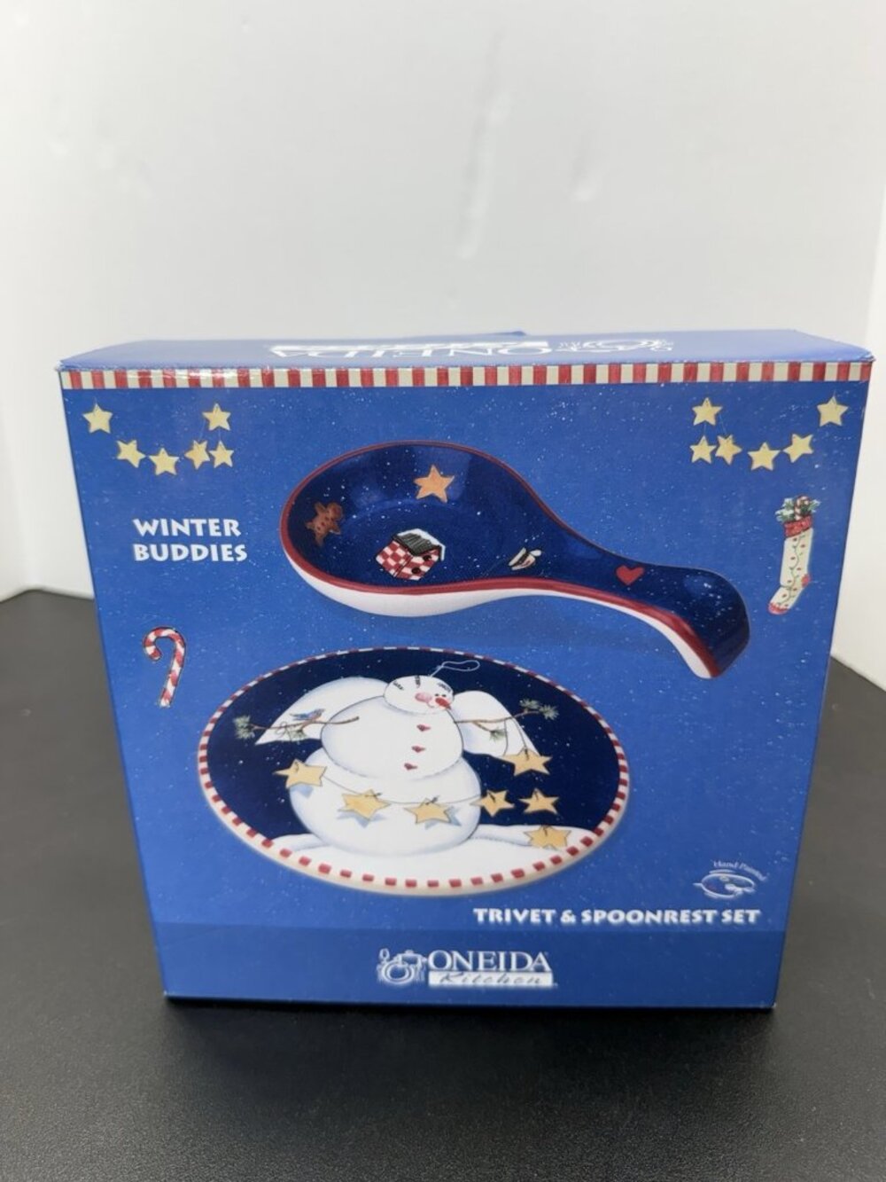 Oneida Winter Buddies Trivet & Spoon Rest Set Christmas Snowman Kitchen Decor